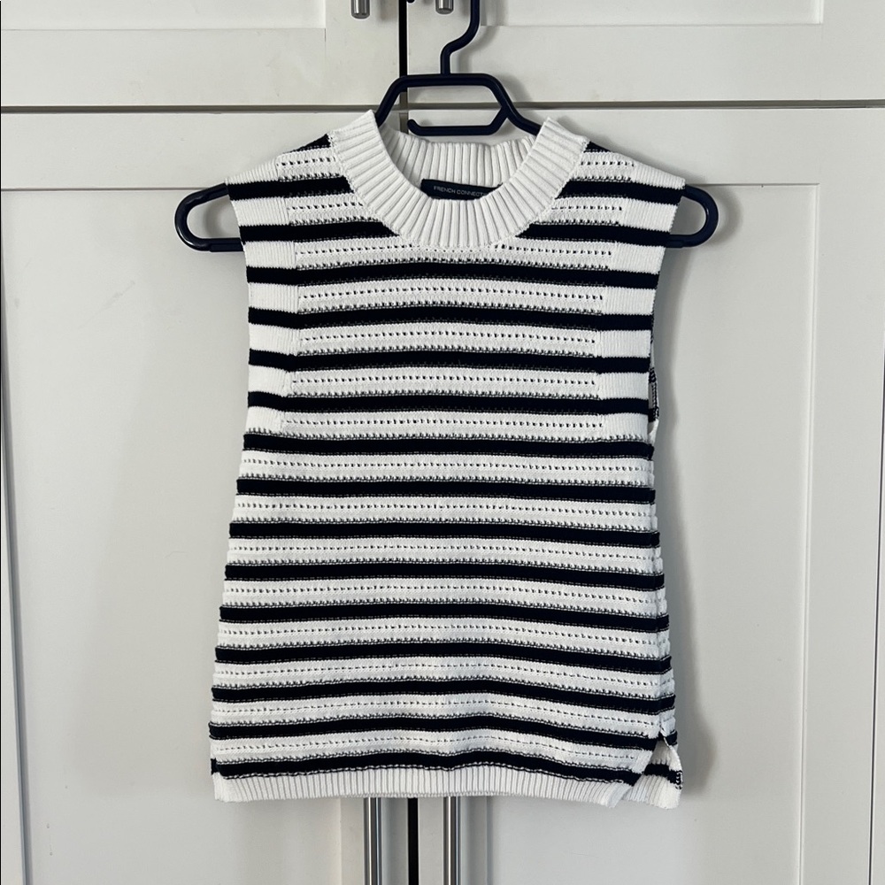 French Connection Navy and White Striped Sleeveless Sweater